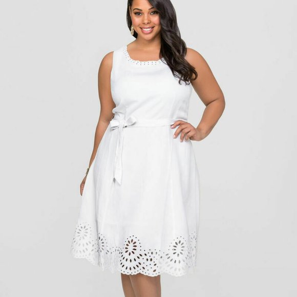 Ashley Stewart Dresses & Skirts - Ashley Stewart Eyelet Linen Blend Dress HW8516